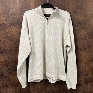 Toscano Men's XL Italian Fine Merino Wool 1/4 Zip Cream Mock Knit Sweater